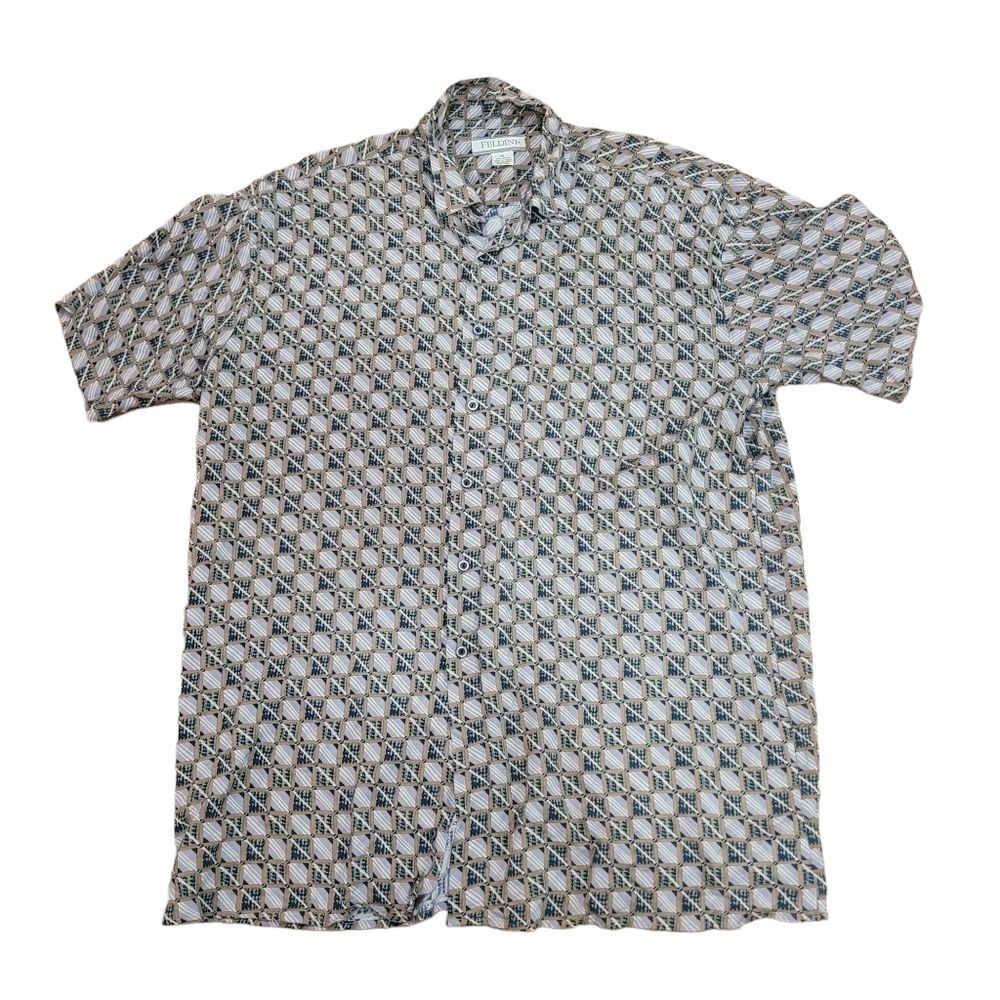FELDINI Shirt Mens Button Up Geometric Blue‎ Green Casual Size XL